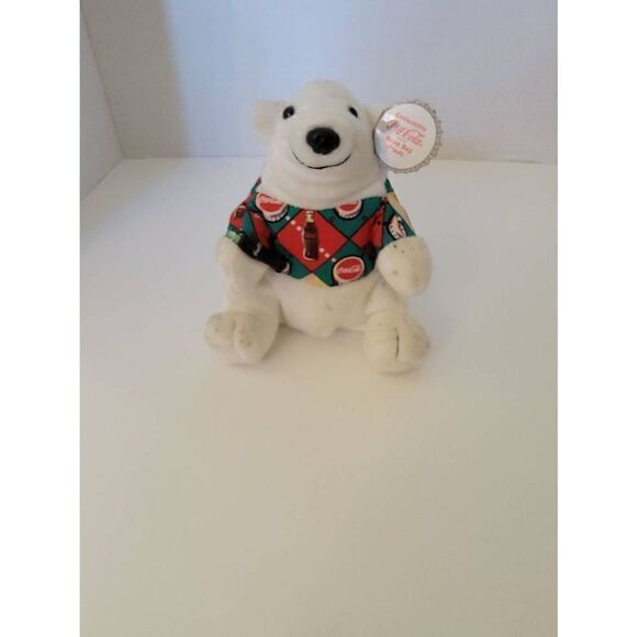 Vintage Coca-Cola Polar Bear Plush Argyle Shirt 1997 Bean Bag Plush Small - Picture 1 of 5